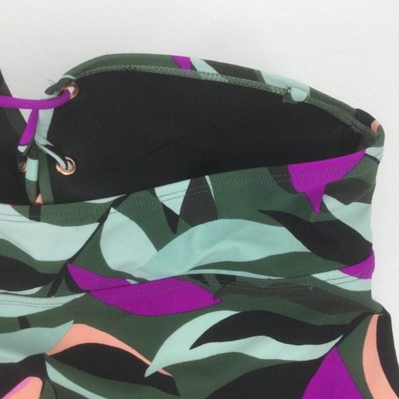 Hula Honey Green Swim Top Size Medium Tankini Tropical Print Lace Up Strapless - Picture 5 of 8